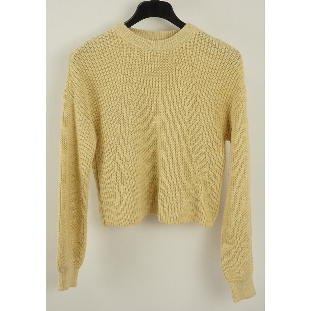 New BP. Women's XS Tan Chunky‎ Rib Knit Cotton Blend Crop Crewneck Sweater
